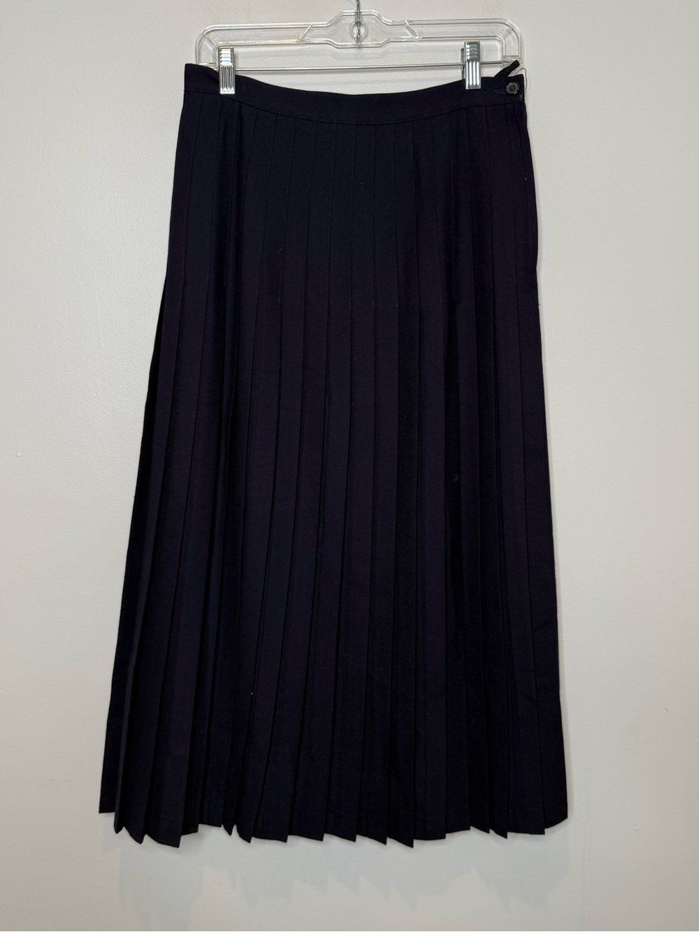 Vintage Pleated Navy Wool Midi Lined Skirt Size 10